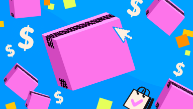 Pink shipping boxes on blue background
