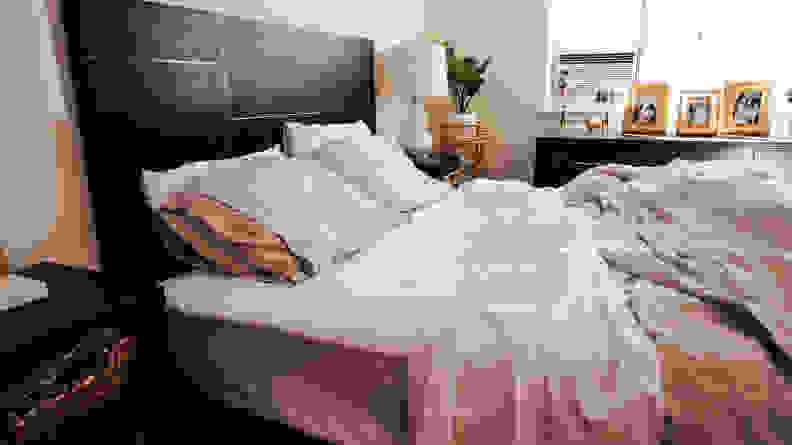 Brooklinen Luxe Core Sheet on a queen-size bed