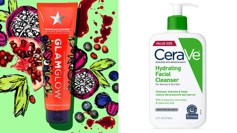 The Glamglow TropicalCleanse Daily Exfoliating Cleanser and the CeraVe Hydrating Facial Cleanser.