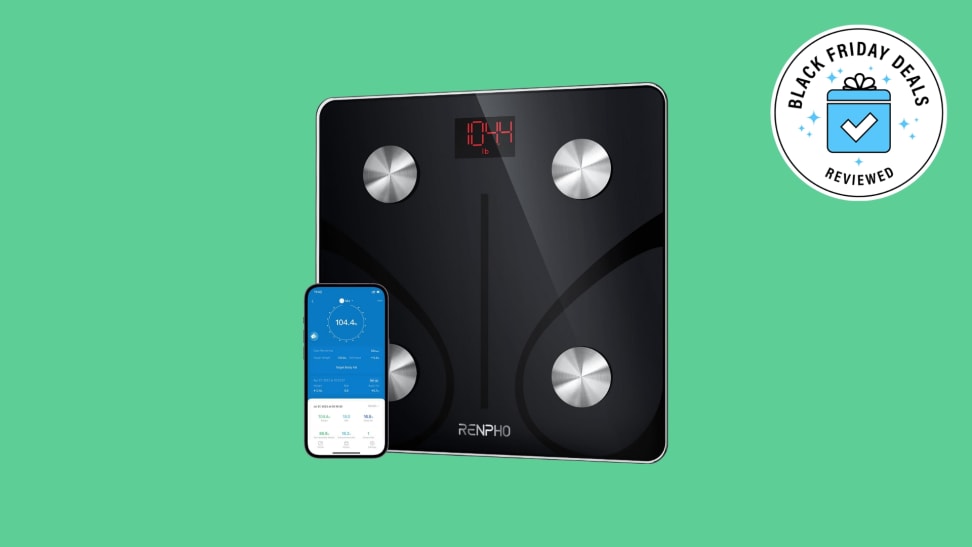 The Renpho Smart Scale in front of a background with the Reviewed Black Friday seal.