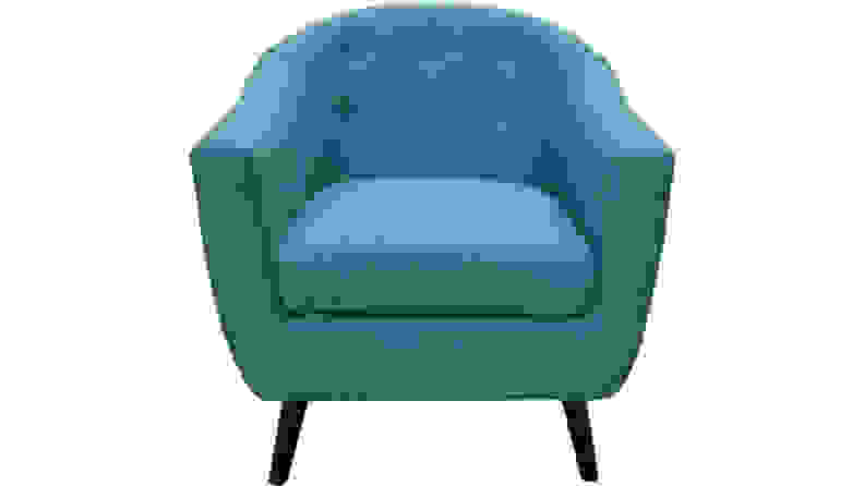 A turquoise accent chair from Home Depot's Home Decorator's Collection