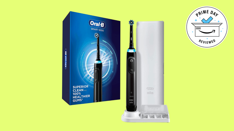 Oral B toothbrush on yellow background