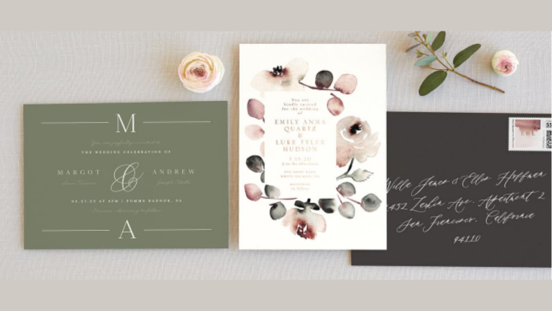 three minted invitation samples with flowers