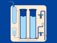 a drawing of the reverse osmosis process on a navy blue background