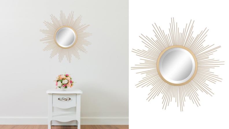 Wall mirror shaped like a sun