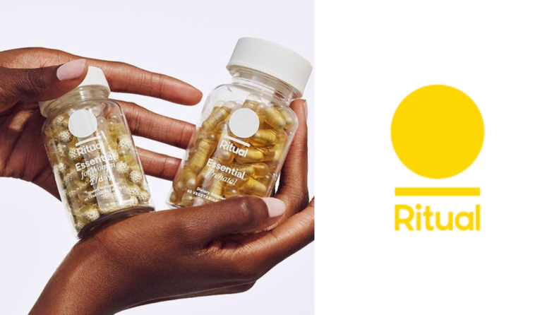 hands holding two bottles of Ritual vitamins