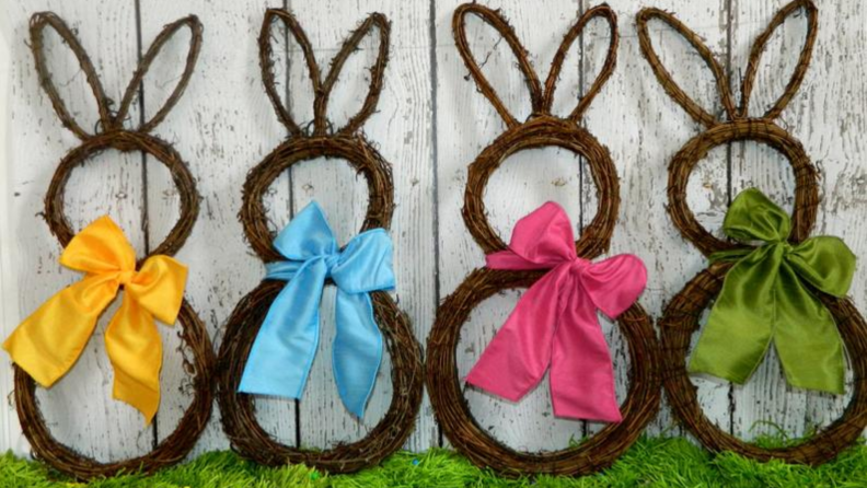 Bunny wreaths against a door