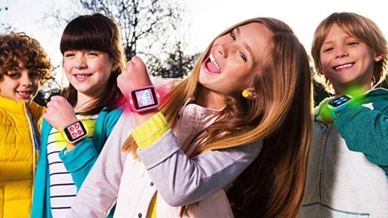 Kids wearing pink V Tech Glow smart watches