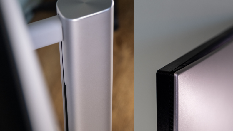 Two images side by side that show sleek angles of a Dell Ultrasharp monitor