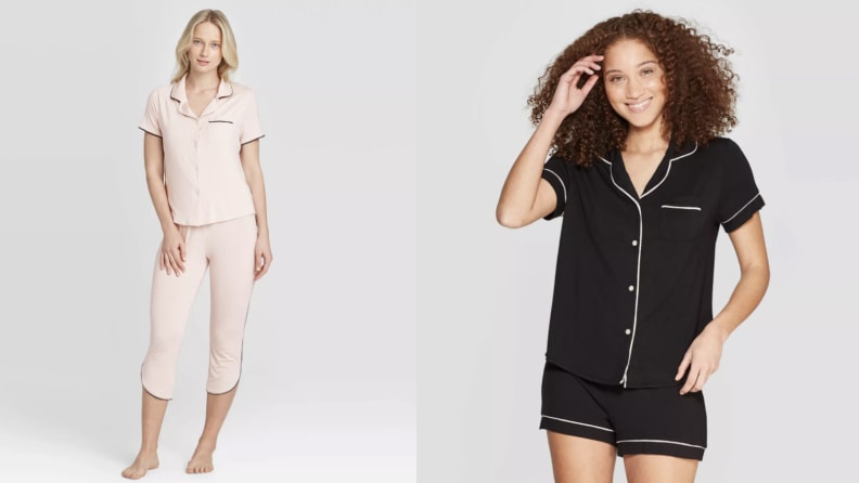 Women's Beautifully Soft Short Sleeve Notch Collar Top And Shorts Pajama Set  - Stars Above Light Pink 2X