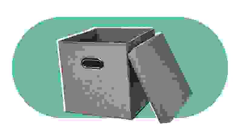 Gray cloth cube storage organizer.