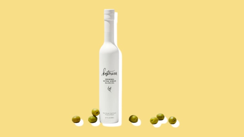 Product shot of bottle of Kosterina Greek olive oil.