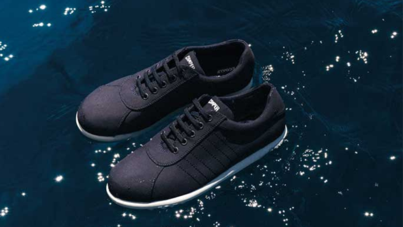 Sneakers floating on water.