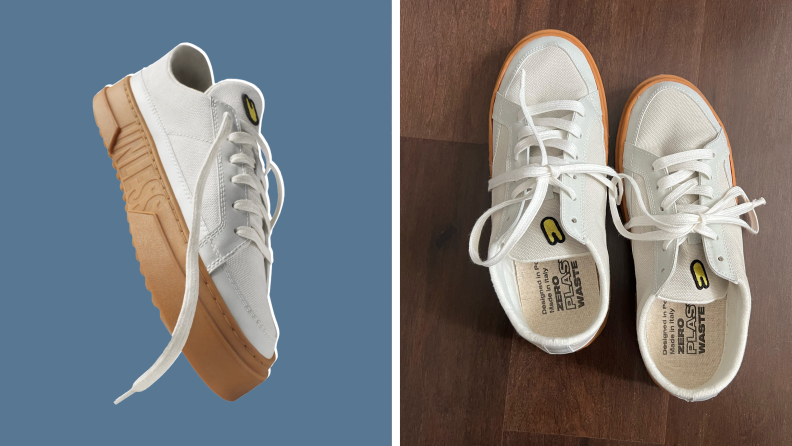 Collage of The Degenerate sneaker seen from the side and also a top view.