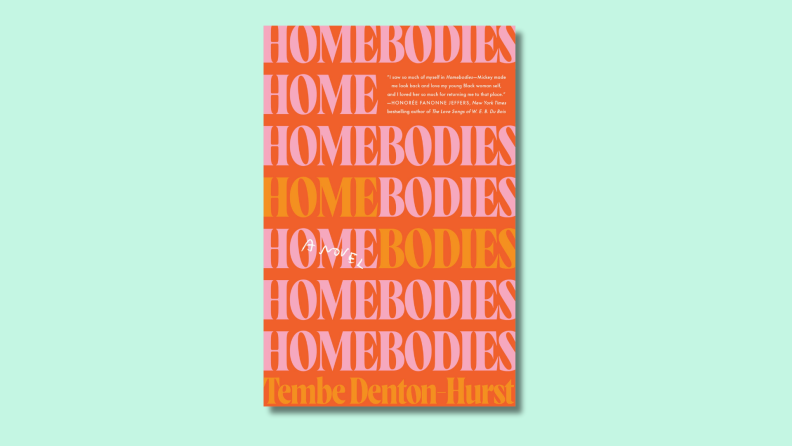 The cover of Homebodies against a teal background.