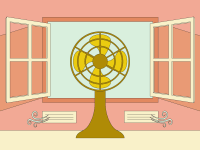 An illustration with a fan blowing in front of a fan.