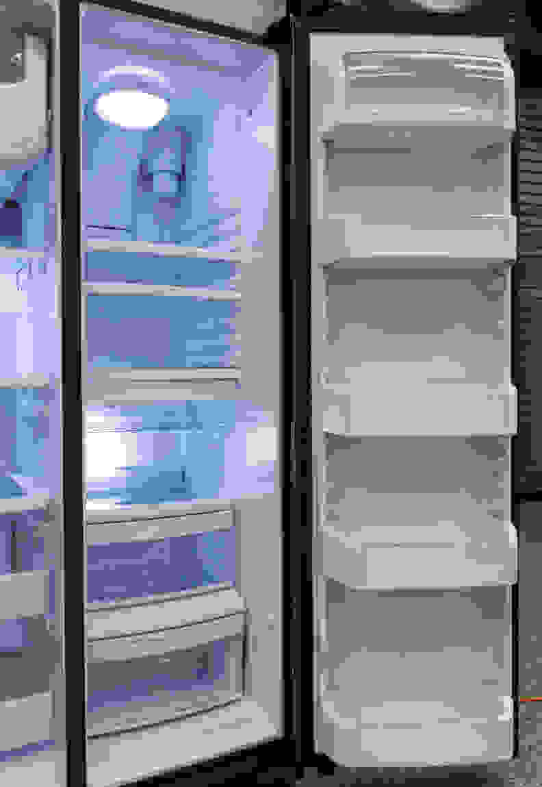 Gallon milk and juice containers fit nicely into the door, and you can move the shelves as needed