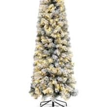 Product image of okicoler 7.5ft Pre-Lit Snow Flocked Artificial Holiday Pencil Slim Christmas Tree