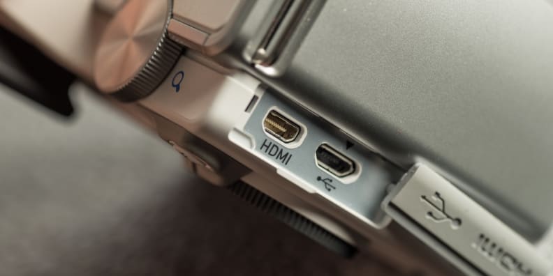 A photograph of the Pentax K-S1's ports.