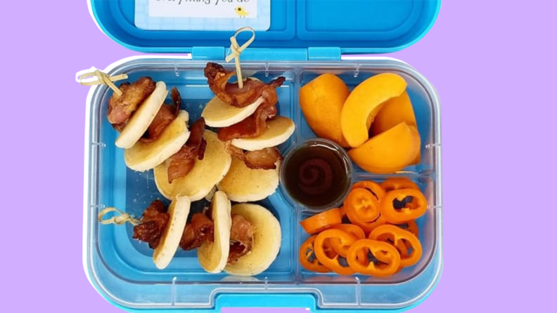 Tiny pancakes for a kids' school lunch idea in a bento box