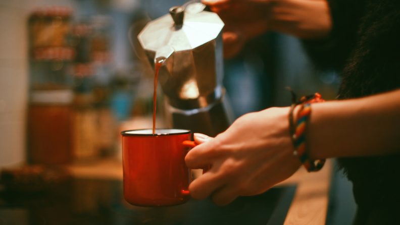 Brewing coffee in a moka pot is easy and inexpensive.