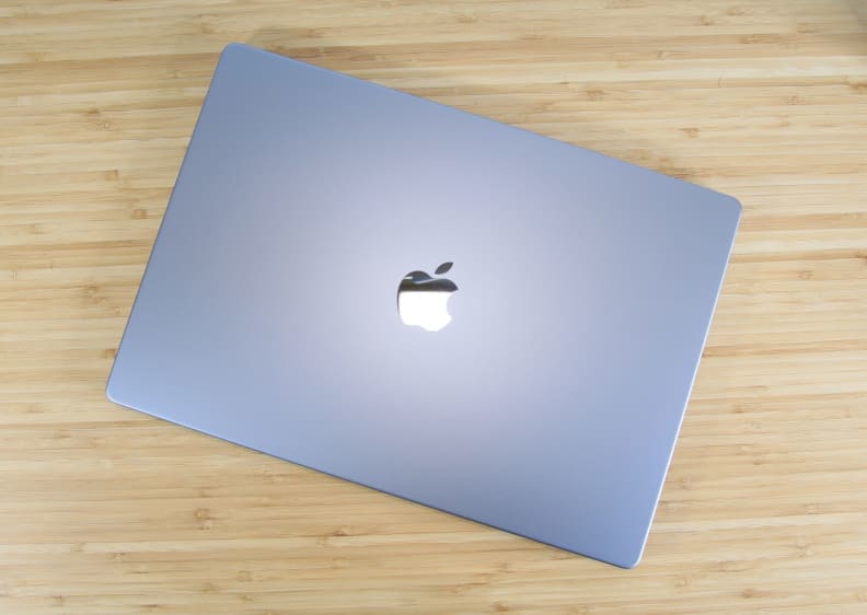 A silver-colored MacBook