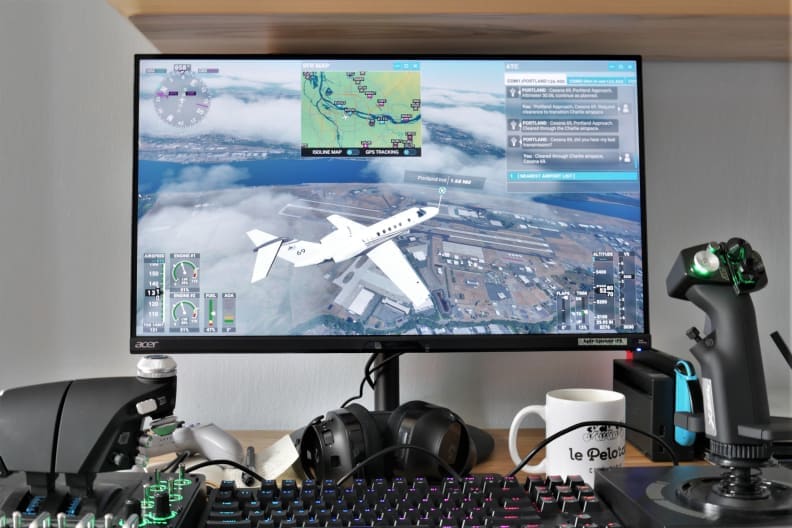 A computer monitor with an airplane showing on screen.
