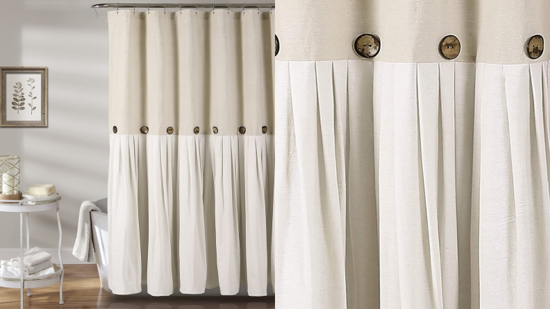 A linen shower curtain.