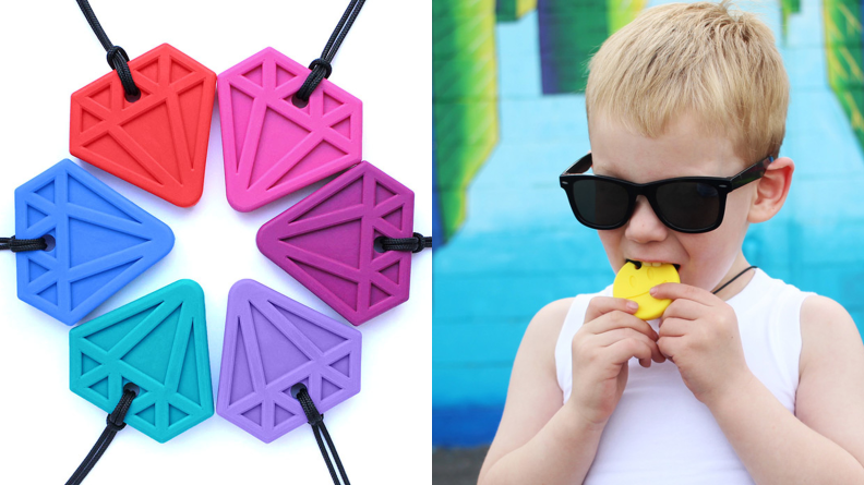 Wearable, chewable jewelry for oral sensory seekers.