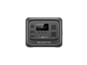 Closeup shot of the Bluetti Elite 300 with multiple chargers plugged into different ports