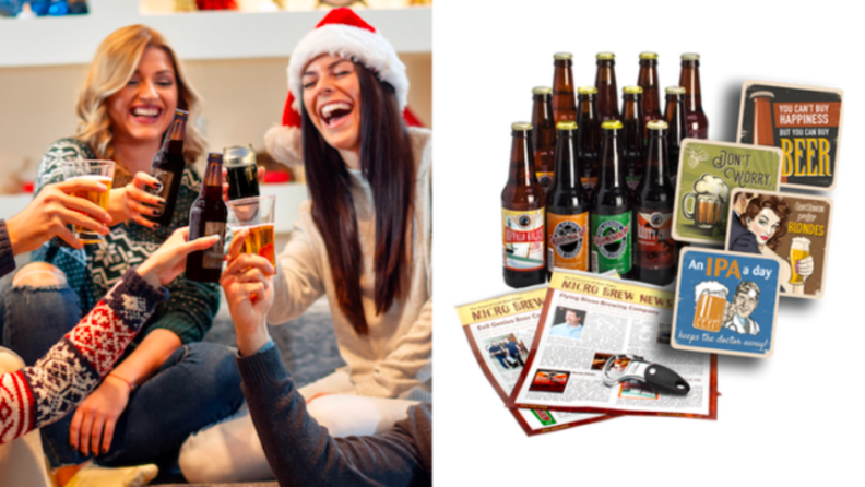 Two images of people enjoying packs of craft beer.