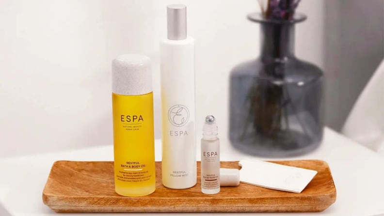 the ESPA pulse point oil on a tray