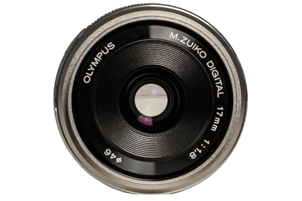 Front view of the Olympus M.Zuiko 17mm f/1.8.