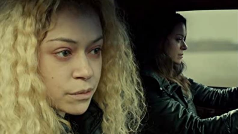 An image of Helena from 'Orphan Black' (one of the clones) sitting in a car.