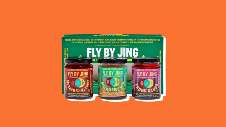 Fly by Jing Spice Set on an orange background.