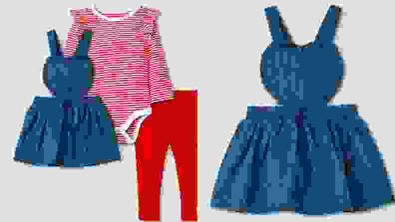 On left, black printed children's pajama set. On right, children smiling while wearing love themed pajamas.
