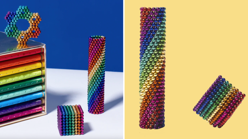Colorful structures created with the Speks 2.5mm Magnet Balls.