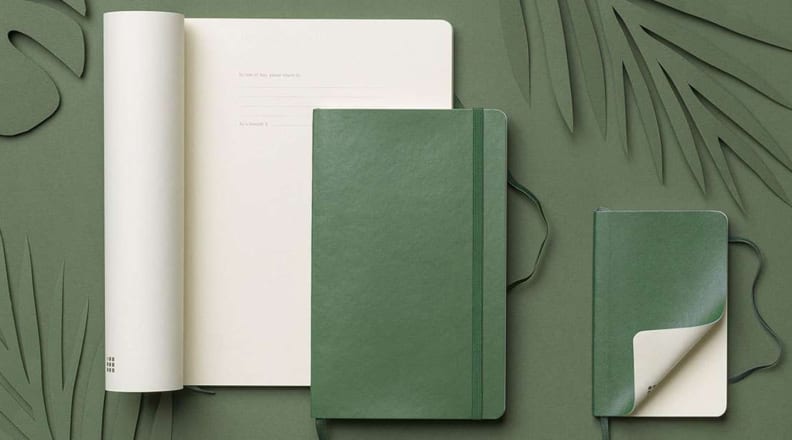Moleskine notebooks on green background