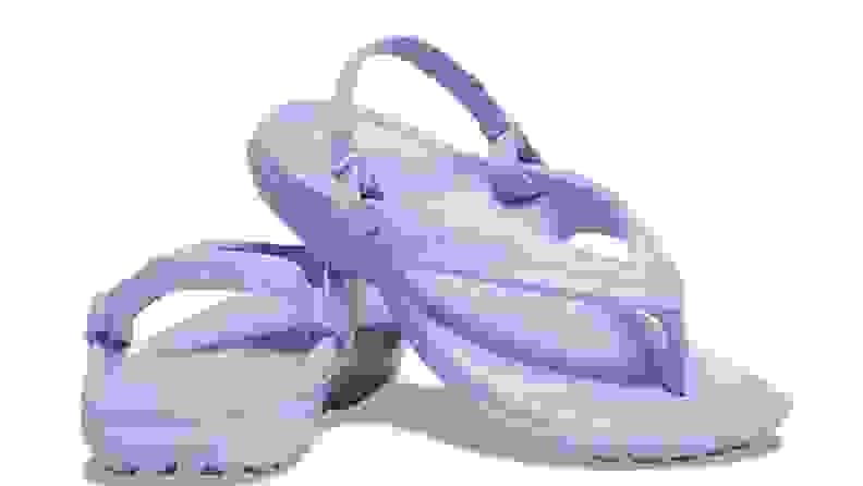Lavender flip flops with a back