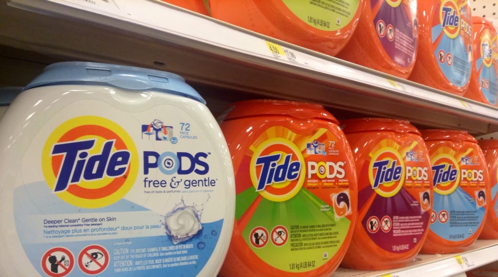 Laundry pods on a store shelf