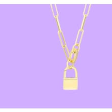 Product image of 14K Yellow Gold Padlock Paper Clip Split Chain Necklace