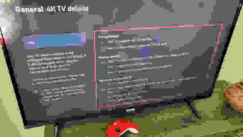 The TCL 4-Series displaying its gaming statistics from an Xbox Series X