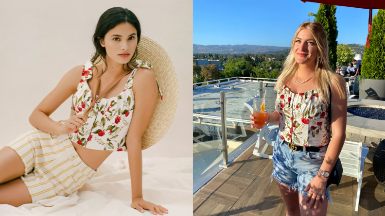 woman wearing red floral crop top