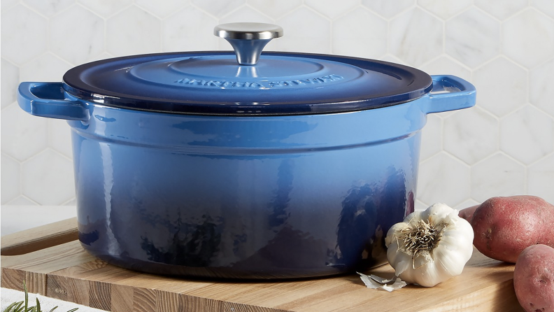 A blue dutch oven