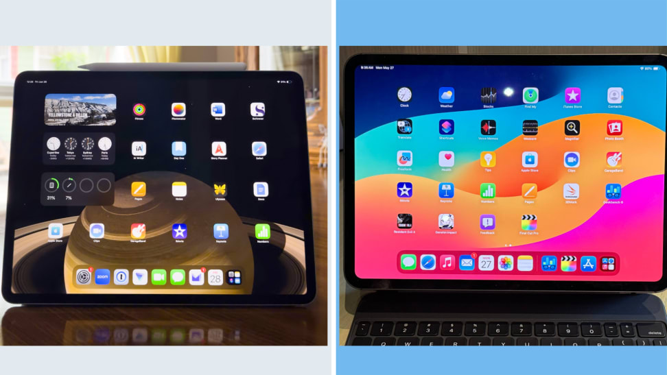 The iPad Air and the iPad Pro side by side in front of a background.