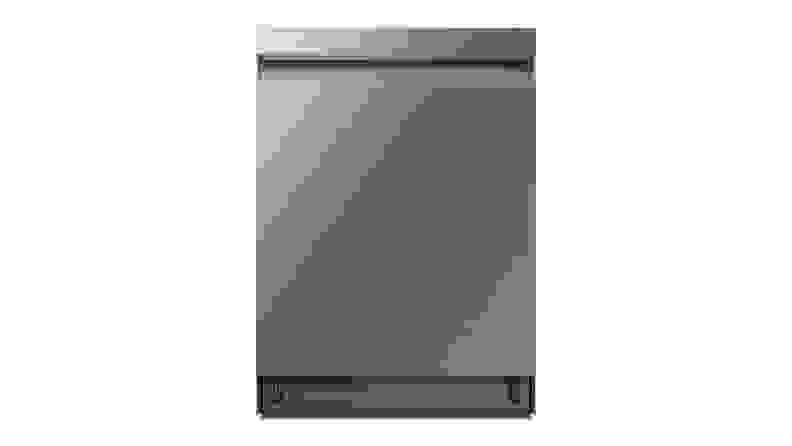 Silver dishwasher against a white background