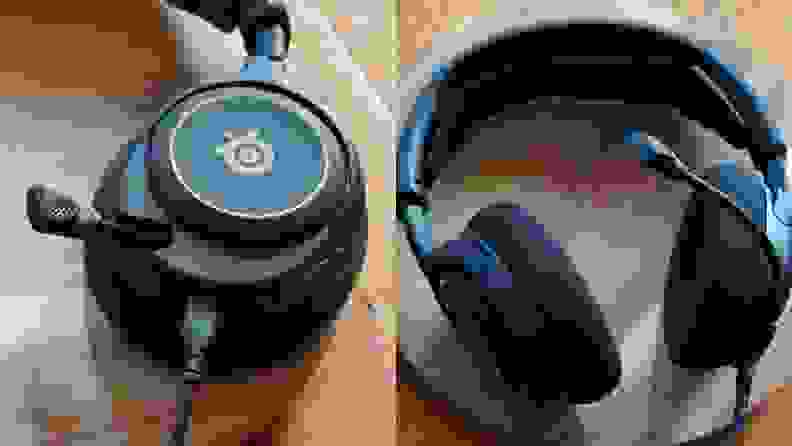 Two shots showing the bottom of the microphone tucked inside the earpiece while the next shot shows the microphone fully drawn.
