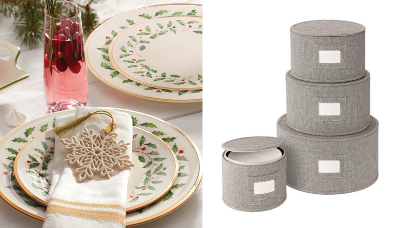 Store your glass or ceramic holiday tableware in stackable china storage cases for safe keeping.