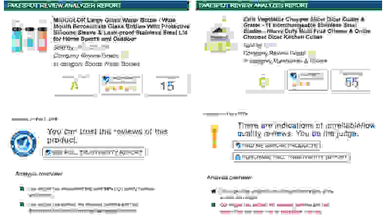 Fakespot good vs. bad reviews