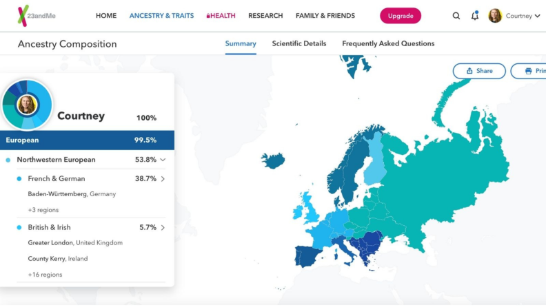 Interactive map of countries on 23andMe website.